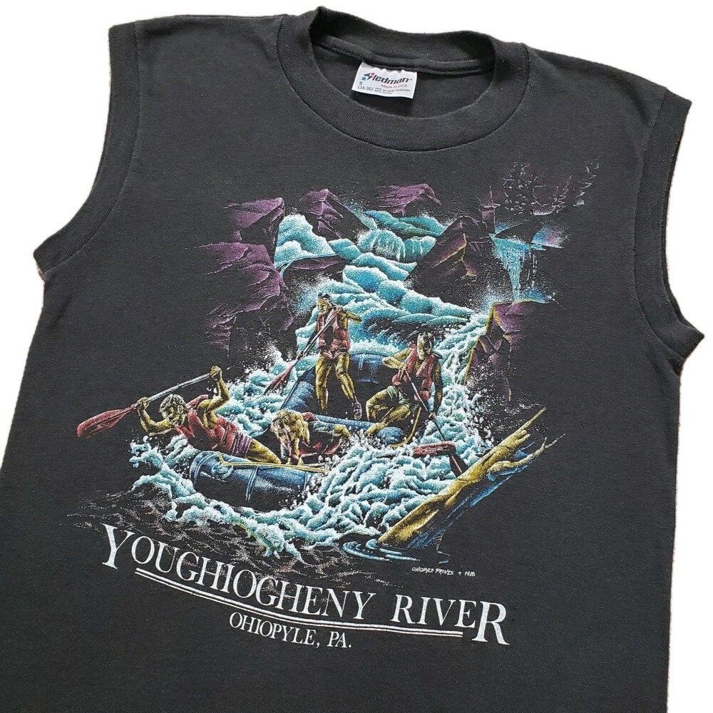 Vintage 80s Youghiogheny White Water Rafting Sz Small USA Made Mens Tank Top